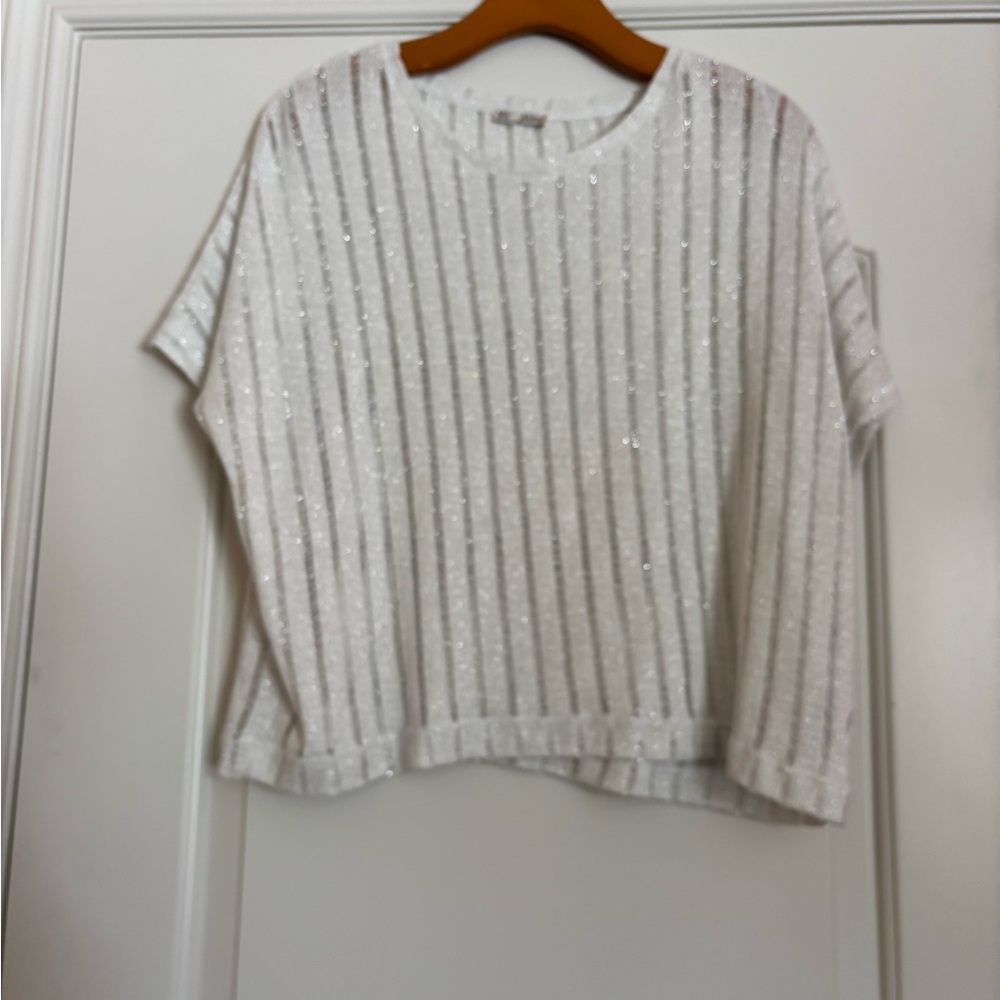 ZARA White Glitter Striped Sweater. Size Small